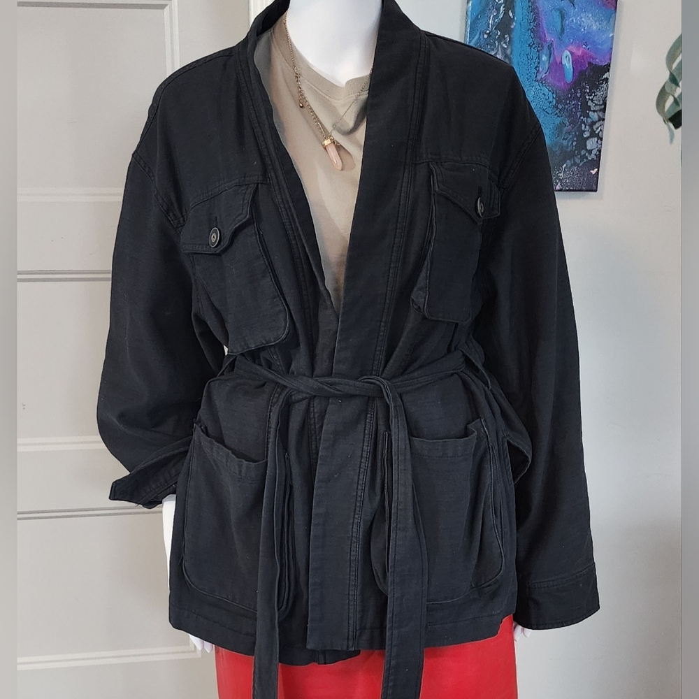 Free People Black Utility Tie-Waist Jacket